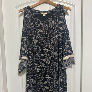 Style & Co Black Floral Dress with Cold Shoulders. Size XL.